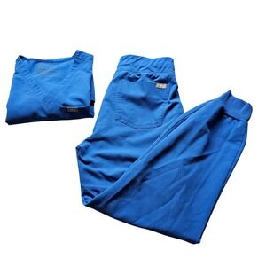 FIGS Technical Collection Scrub Set Small Royal Blue V-Neck Jogger Pants vet